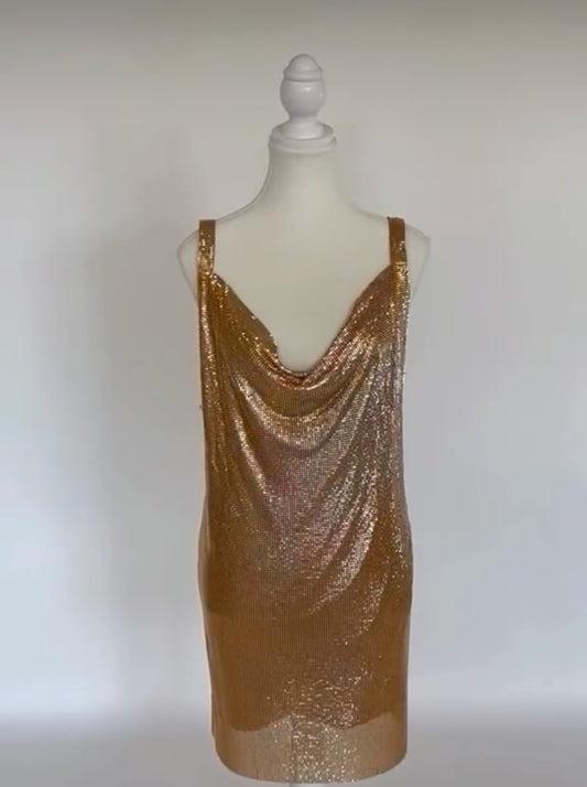 Gold Mini Slip On Dress